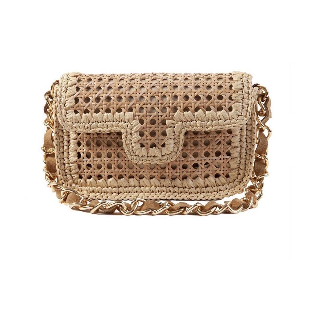 Caterina Bertini Wicker Straw Woven Bag Flap Summer Beach Made In Italy Cane